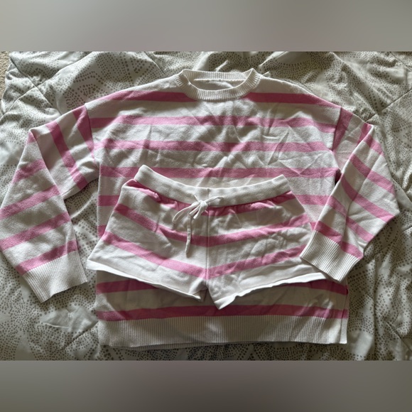 Other - White and Pink Striped Knit Sweater Set